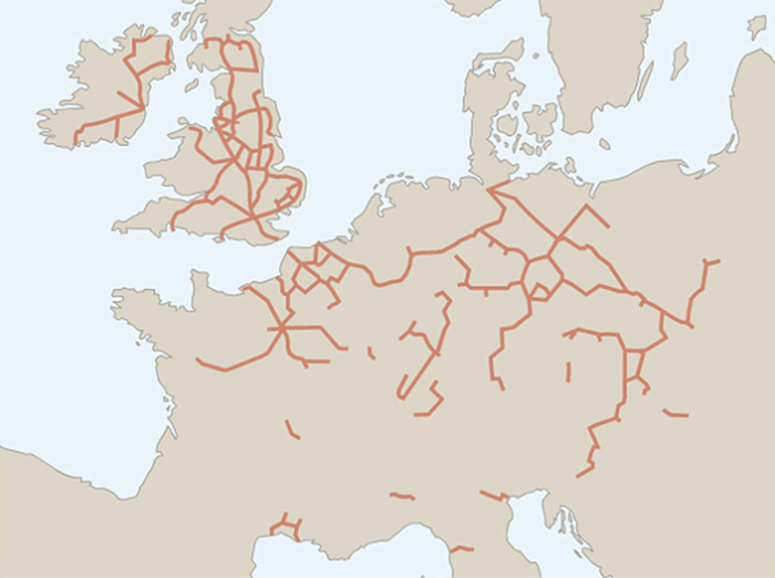 Lo sviluppo della rete ferroviaria in Europa 1850.jpg